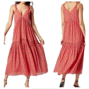 Joie Tiered Maxi Dress Womens Size M Bondi Tea Rose Print Lined Cotton Midi